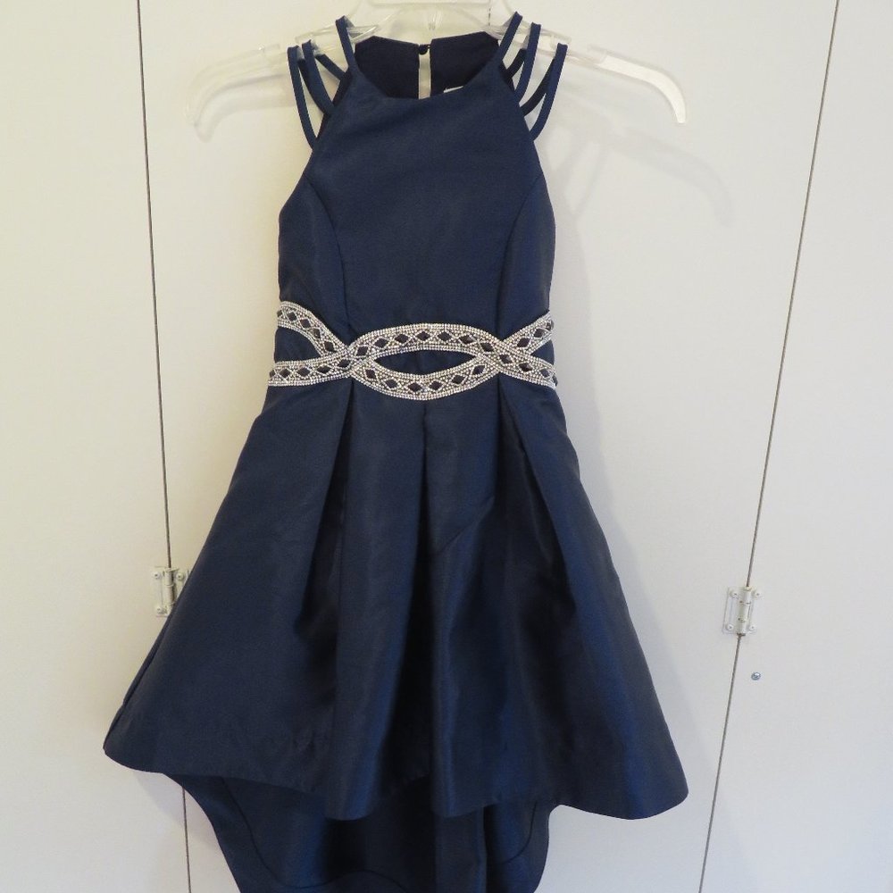 Girl's Elegant Dress Blue Embellished Waist